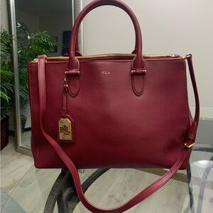 Ralph Lauren Newbury Large Burgundy Satchel Tote bag